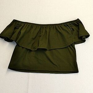 New True Rock Erika Olive Green XL Off Shoulder Crop Top Light Weight Soft
